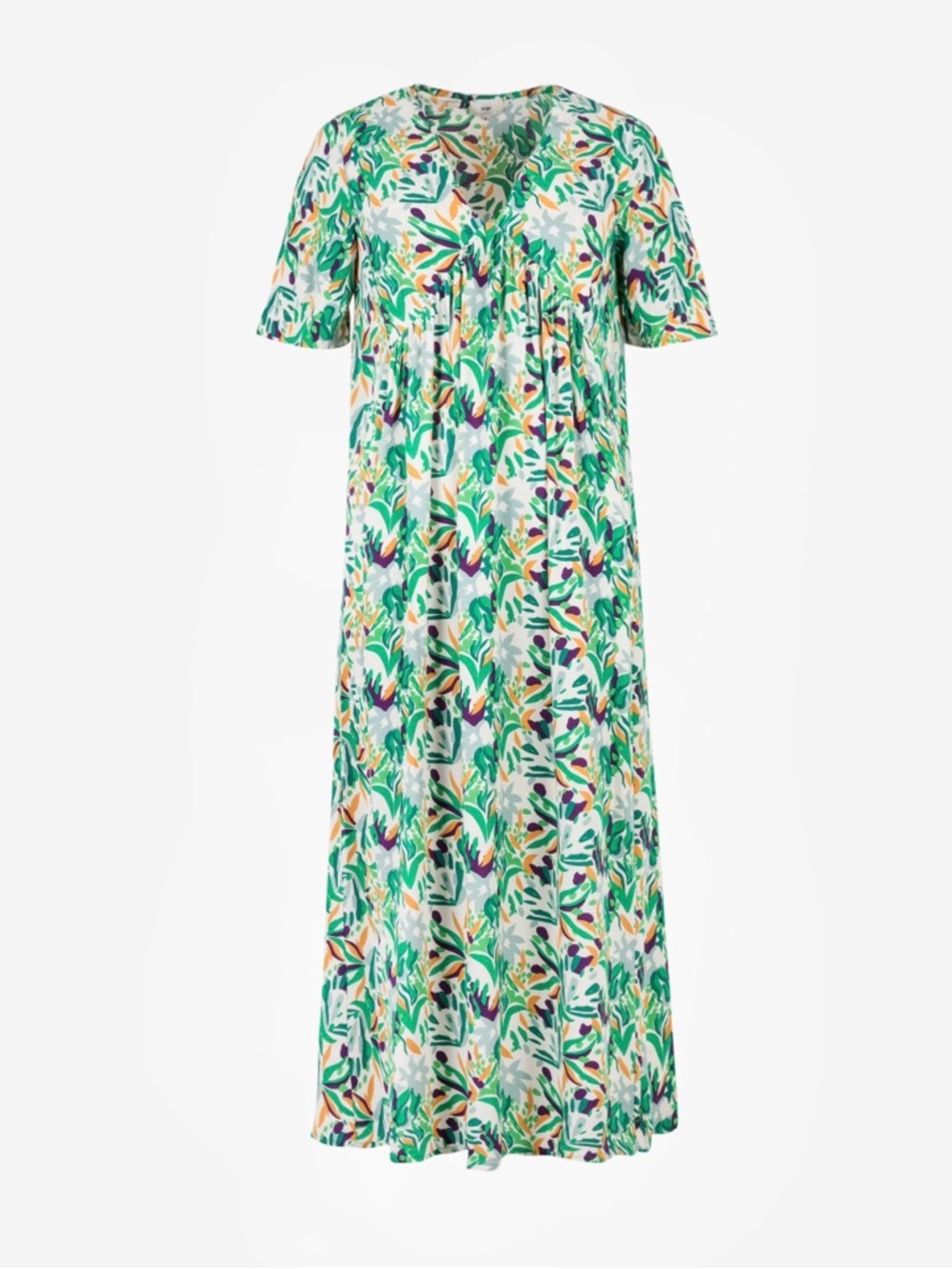 ANNA KAY Green Multi Botanical V‑Neck Short Sleeve Maxi Dress